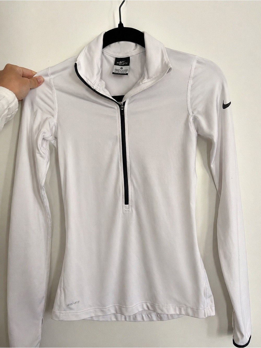 Nike Women's White Dri-FIT Long-Sleeve 1/4 Zip Top